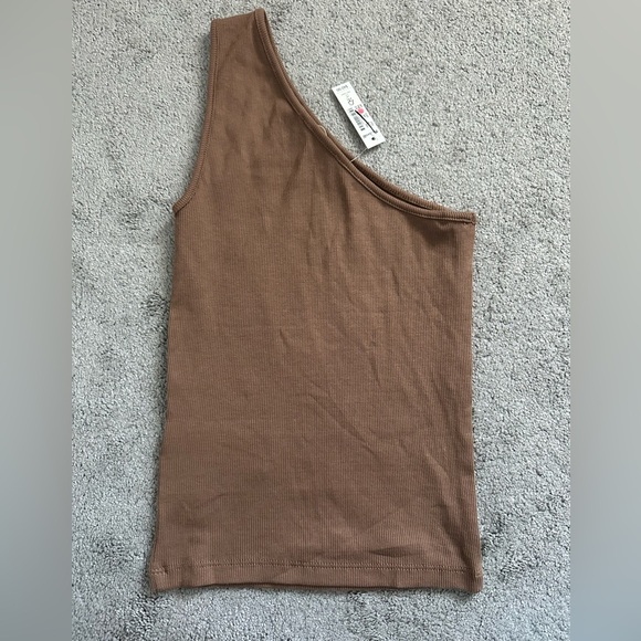 Madewell Supima Rib One-Shoulder Tank in Stable/Brown Size XXS - Picture 7 of 8